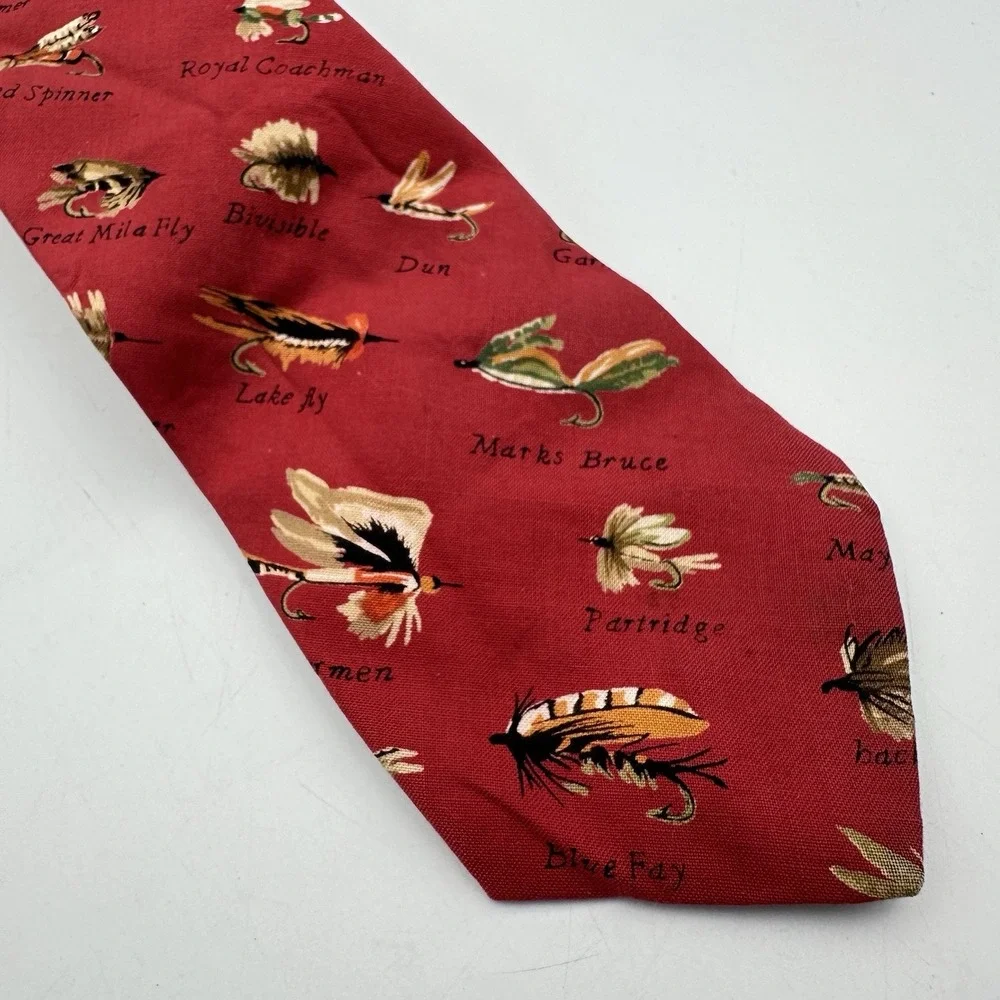 Orvis Men's Tie Red with Named Fishing Lures‎ Sports 100% Cotton